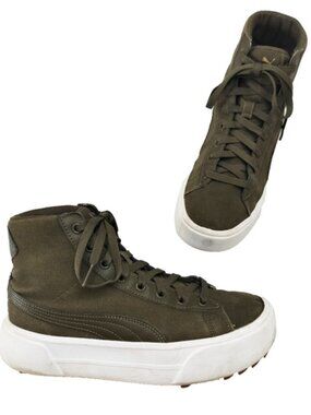 PUMA Kaia Mid Platform Canvas Sneakers Chunky 384108-03 Olive Army Green Sz 9.5